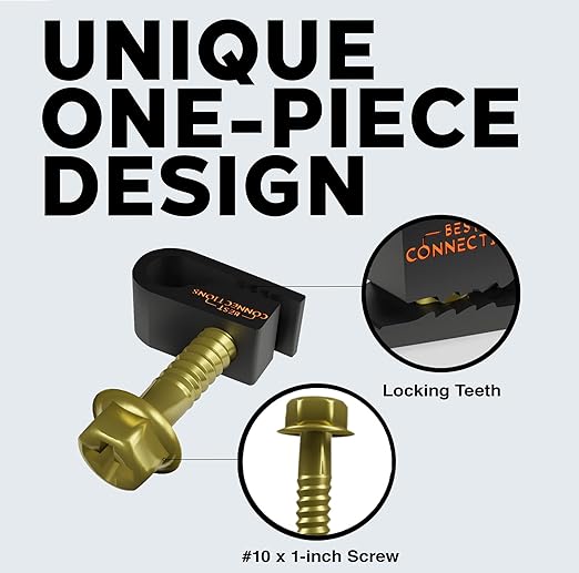 BEST CONNECTIONS Coaxial Cable Clips with Pre-Inserted Screw (200 Pack) – Black Single Cable Mounting Clamps for Coax Cable (RG6, RG59) and Ethernet Cable – Cord Fastener/Strain Relief Clip