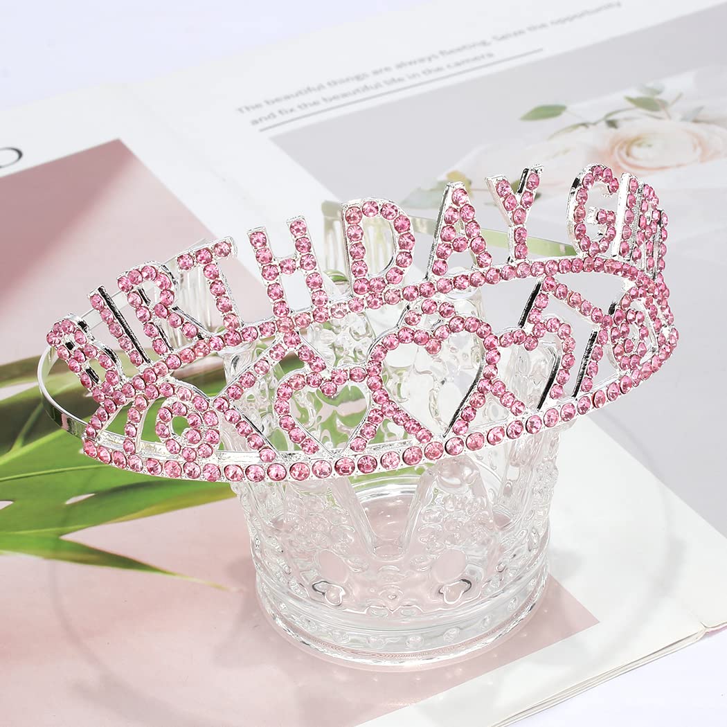 AOPRIE Pink Silver Birthday Crowns for Women Tiaras for Women Crowns for Girls Rhinestone Crystal Decor Headband