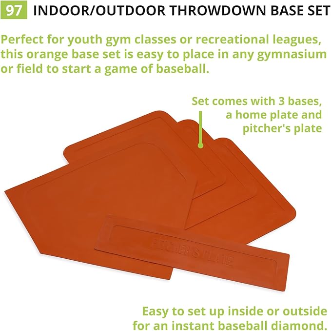 Champion Sports Baseball/Softball Throw Down Base Sets – Durable Indoor/Outdoor Training Bases – Sets of 4 or 5 in Orange or White