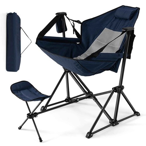 Tangkula Hammock Camping Chair, Portable Camp Chair with Retractable Footrest, Adjustable Back, Headrest, Cup Holder & Carry Bag, Outdoor Folding Lawn Chair for Camping, Fishing, Hiking