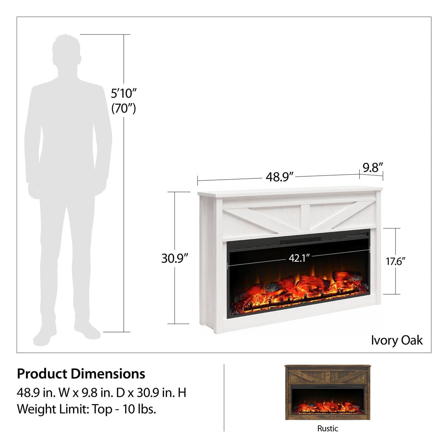 Ameriwood Home Farmington 49 Inch Electric Fireplace with Mantel, Replaceable Fireplace Insert Heater. Remote Control, Timer, Realistic Log and Flame Effect, Century Barn Pine