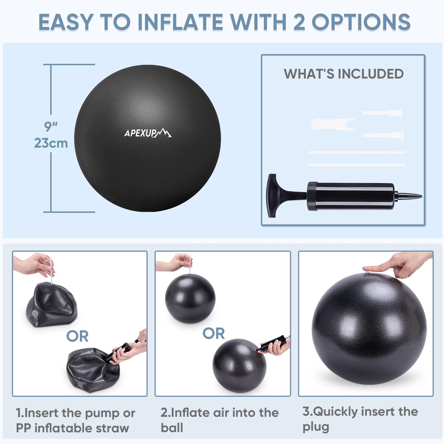 APEXUP Yoga Ball Exercise Ball, Heavy Duty Pilates Ball for Fitness, Balance, Core Workout, Physical Therapy (XXS (9") 23cm, Black)
