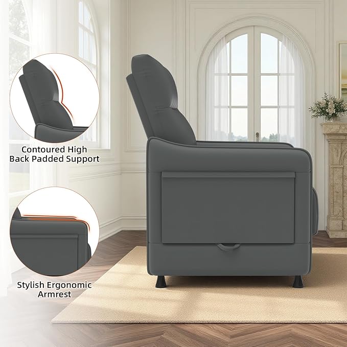 Tbillionnext 3-Piece Living Room Sofa Set, Faux Leather Loveseat & Accent Chairs Set of 2 with Hidden Foldable Tray & Side Pocket, Rear Contour Arm Design, Upholstered Sofa Set for Office, Gray