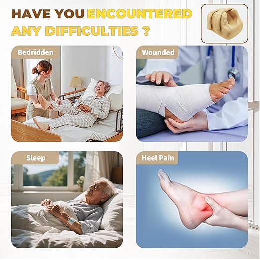 Ehucon 3D Heel Protectors Bed Sore Pillow Cushion for Pressure Sores,Foot Pillows Support Boot for Bedridden Patients Supplies, Ankle Pillow Heel Protector for Heel Pain（Khaki Pack of 1）