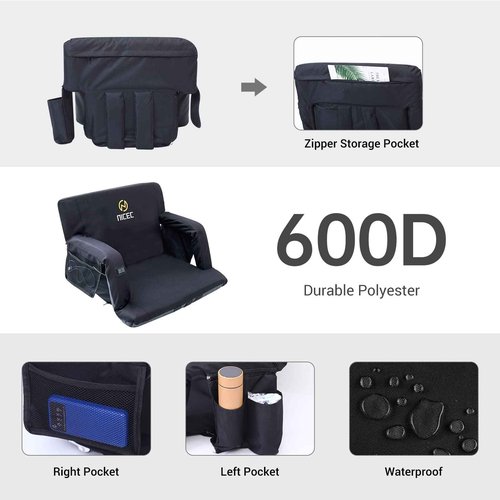 Nice C Heated Massage Stadium Seats with Battery, Bleacher Seats, Floor Chair, Reclining Waterproof Cushion, Foldable, Thick Padding, with Shoulder Straps & Side Pockets, Power Bank Included