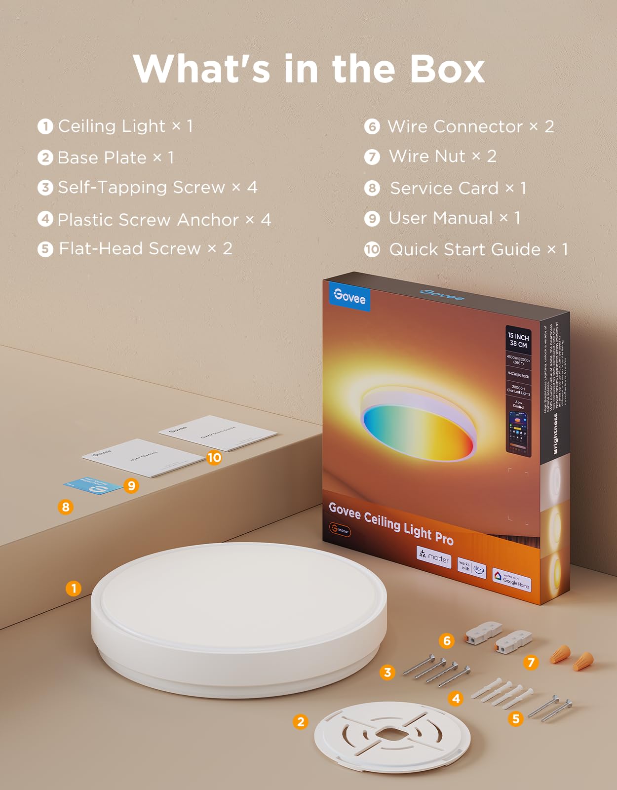 Govee Smart Ceiling Light 4300LM, RGBIC LED Ceiling Light Fixture Works with Matter, Flush Mount Light Fixture, DIY Colors, 2700K-6500K Ceiling Lights for Bedroom, Living Room, 15 Inch, 1 Pack