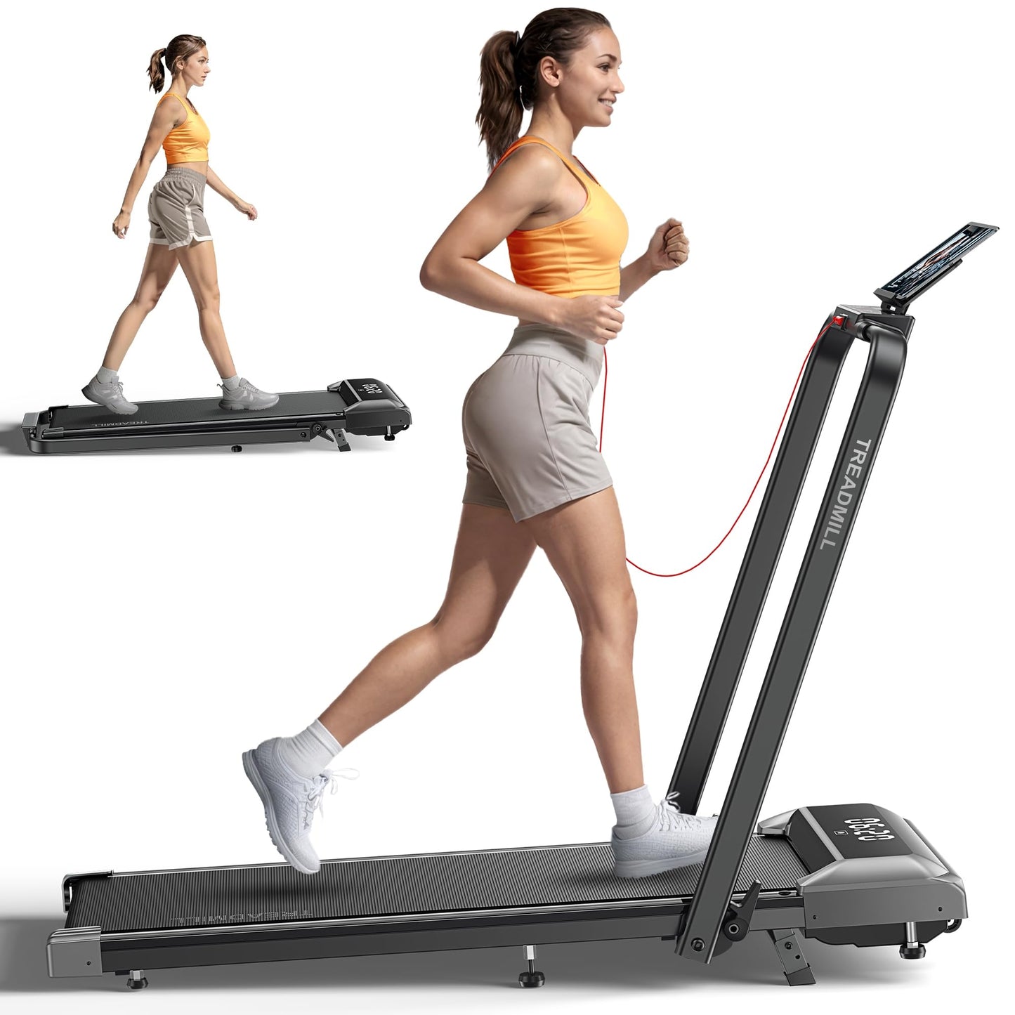 Acezoe Walking Pad Treadmill with Incline and Handle Bar, 2 in 1 Folding Treadmills for Home Small Office, 300lbs Portable Compact Under Desk Treadmill with Remote Control, LED Display and Apps