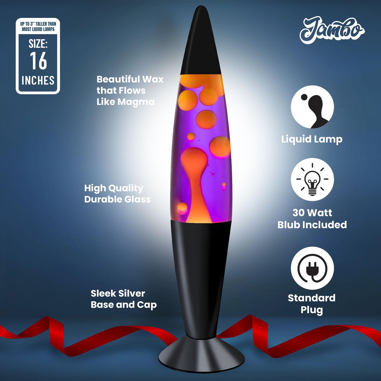 JAMBO 16" Beautiful Lamp- Purple with Yellow/Orange Wax, Relaxing Liquid Lamp for Living Room Office Bedroom Adults Teens Kids, Magma Light, Night Light Nightlight, Home Decor