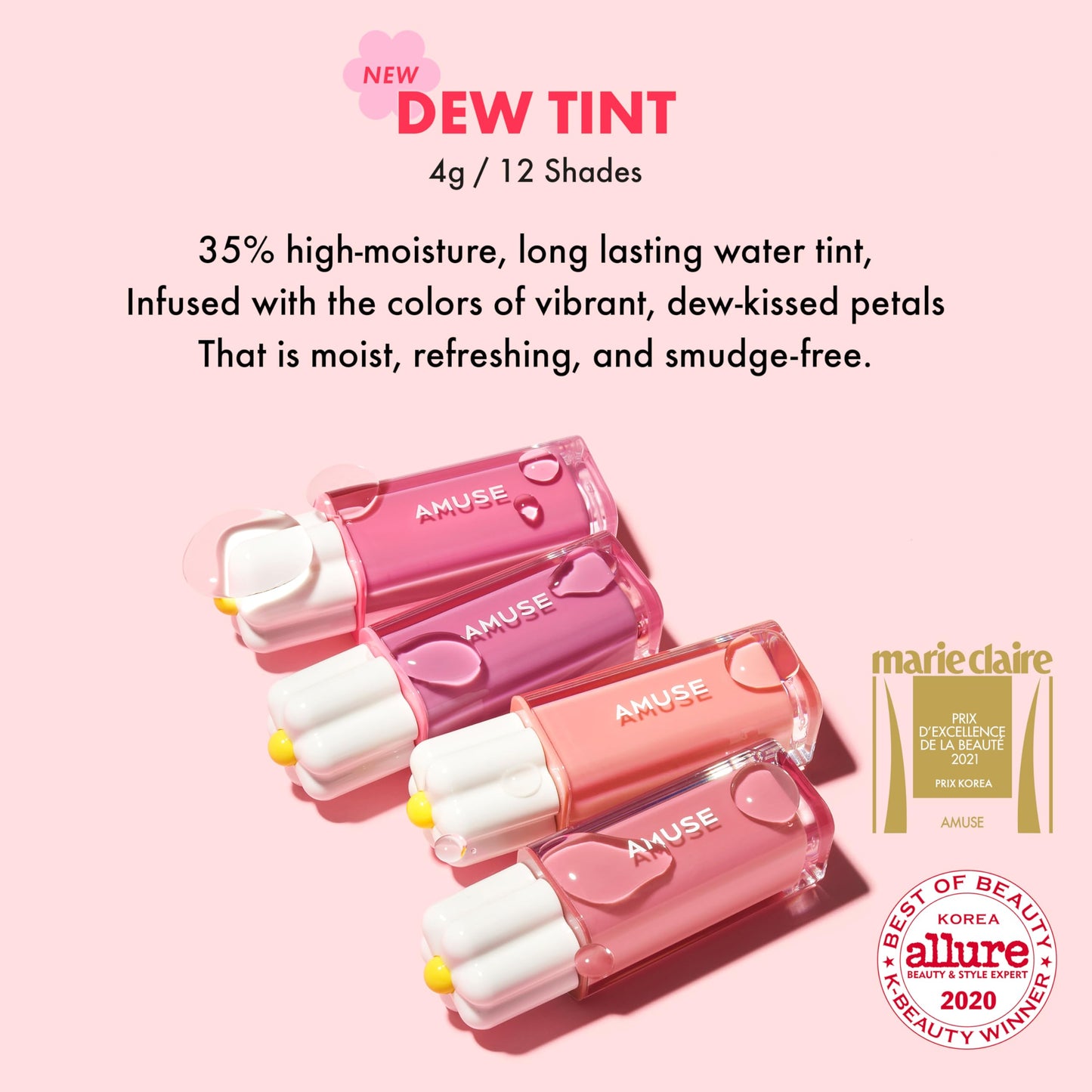 Amuse SEOUL Daisy Flower Dew Tint 08 AMETHYST | 35% High-moisture Water Tint, Long-lasting, Vitamin E Acetate, Moisturizing, No