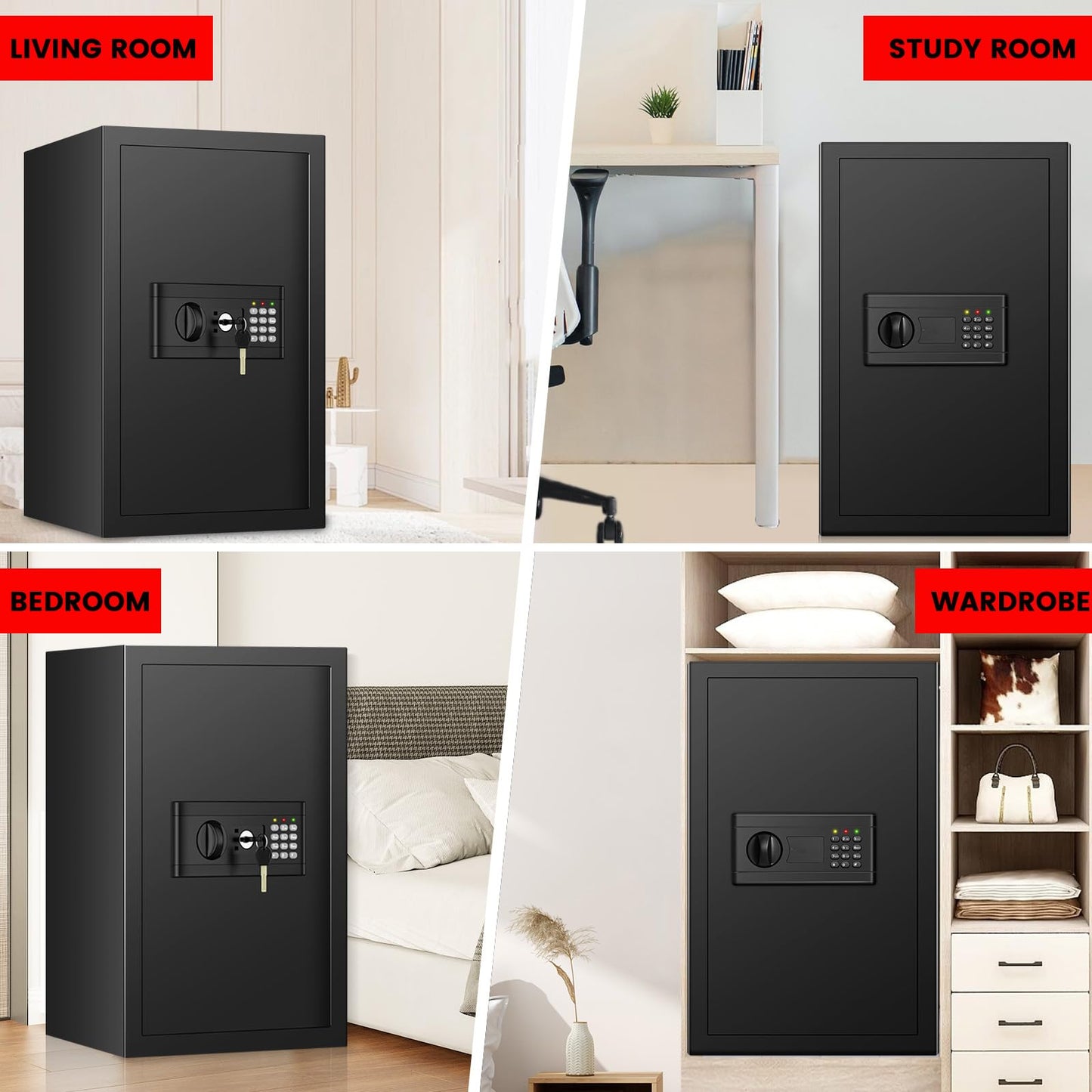 Large Safe, 7.0 Cuft Safe Box With Fireproof Waterproof Letter Bag, Anti-theft Home Safes with Digital Keypad, Spare Key, 3 Removable Shelves, Alert System, Document Safes for Home Business Valuables