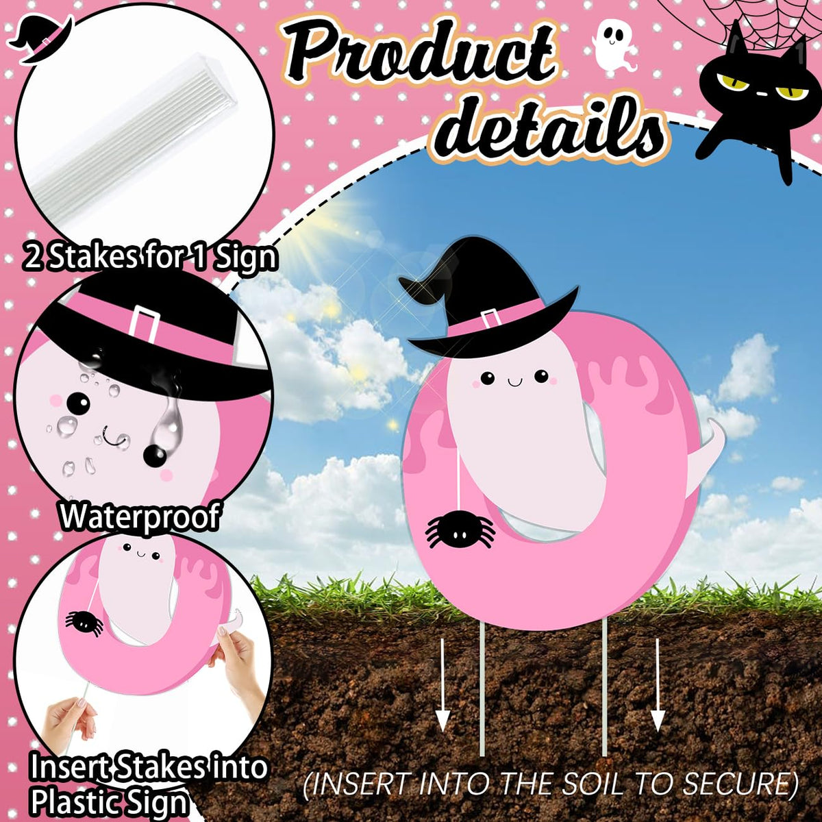 Halloween Decorations Outdoor Pink BOO Yard Signs Happy BOO Day Halloween Yard Decor with Stakes Halloween Pink Pumpkin Lawn Decorations for Garden Home Decor 5PCS