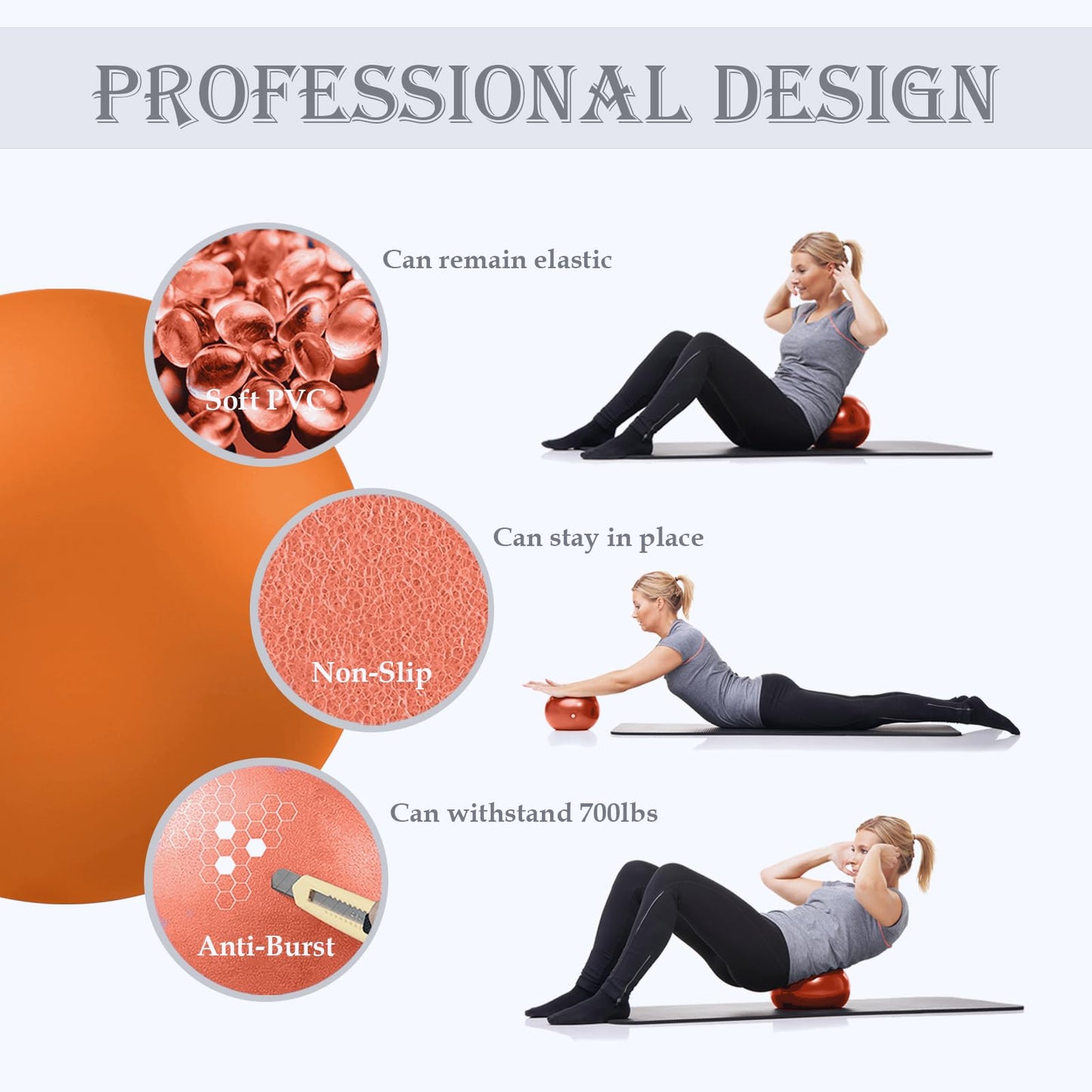 Soft Pilates Ball 9 Inch, Ideal Small Exercise Ball Between Knee Squeeze for Physical Therapy Yoga Core Medicine Abs Pt Bouncy, Mini Rubber Fitball Barre Workout Equipment for Women Men Kid Toddler