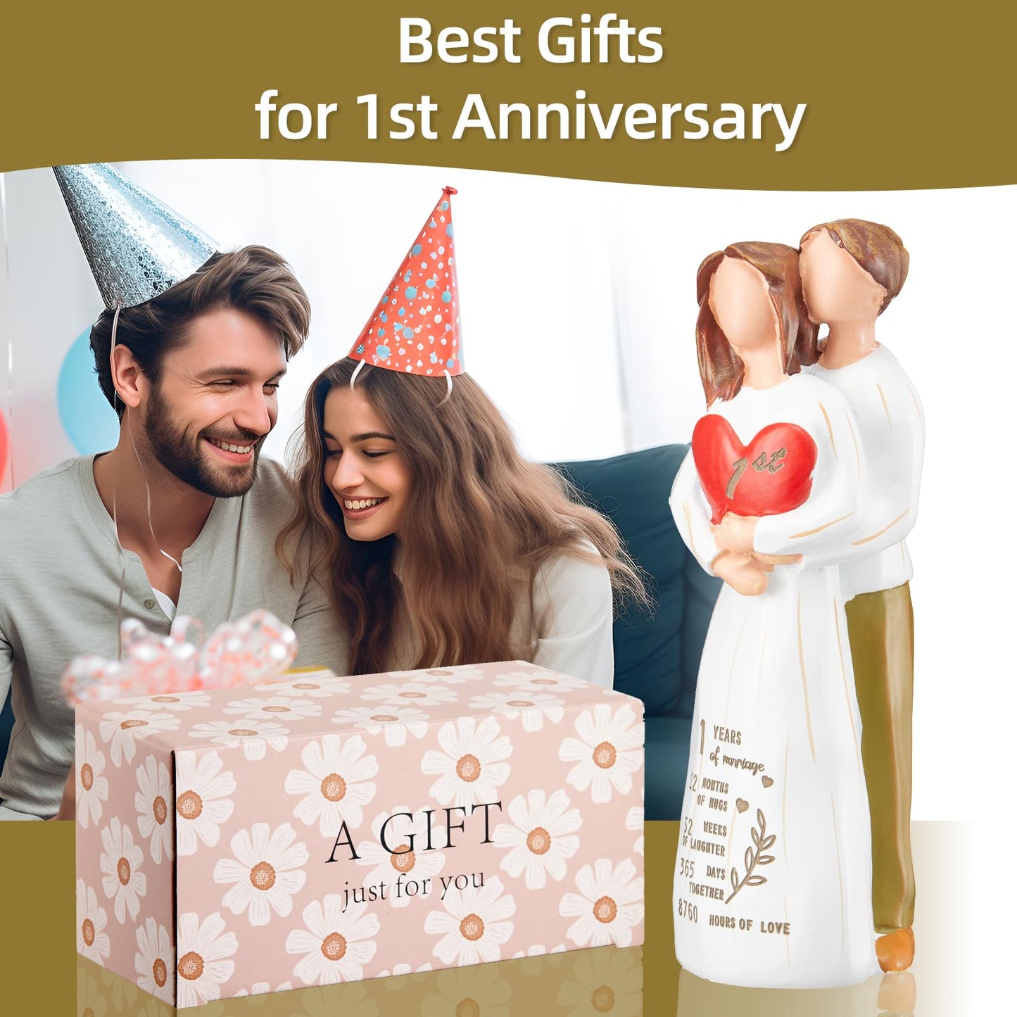 Hosetim 1st Anniversary Figurine Gifts, 1st Wedding Anniversary Romantic Gifts for Couple, Wife, Husband, Sculpted Hand-Painted Figure