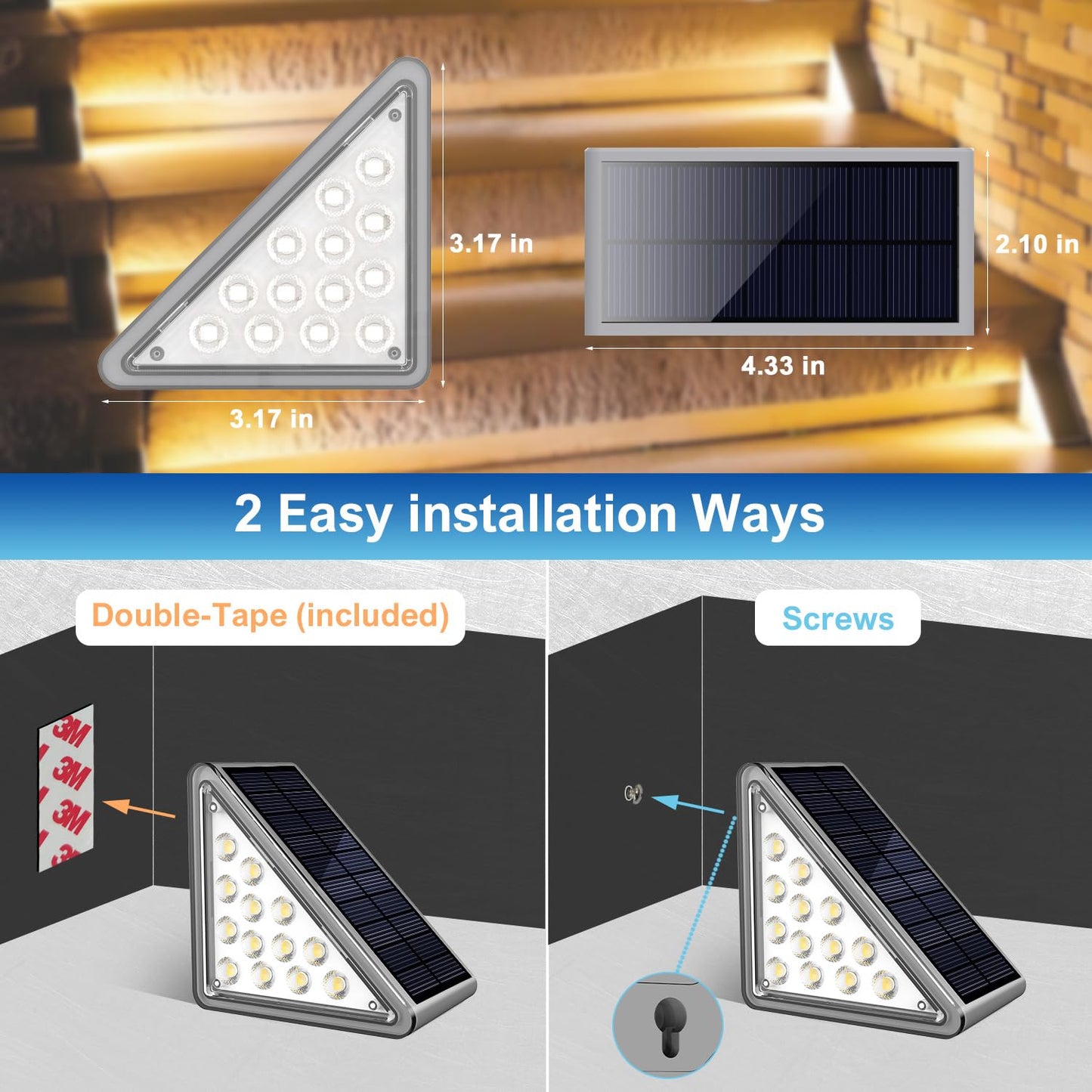 JEJOT Solar Step Lights Outdoor Stair Light, Deck Lights Outdoor Powered IP65 Waterproof, 2CCT Solar Outdoor Step Light, Decor for Stair, Deck, Step, Sidewalk, Porch and Outside Patio,2CCT,16 Pack