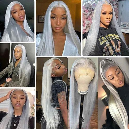 Mscathy 200% Grey Human Hair Wigs Straight 13×4 UHD Transparent Pre Plucked Pre Cut Gray Lace Front Wig Virgin Human Hair Glueless Lace Front Wigs for Women 18 Inch