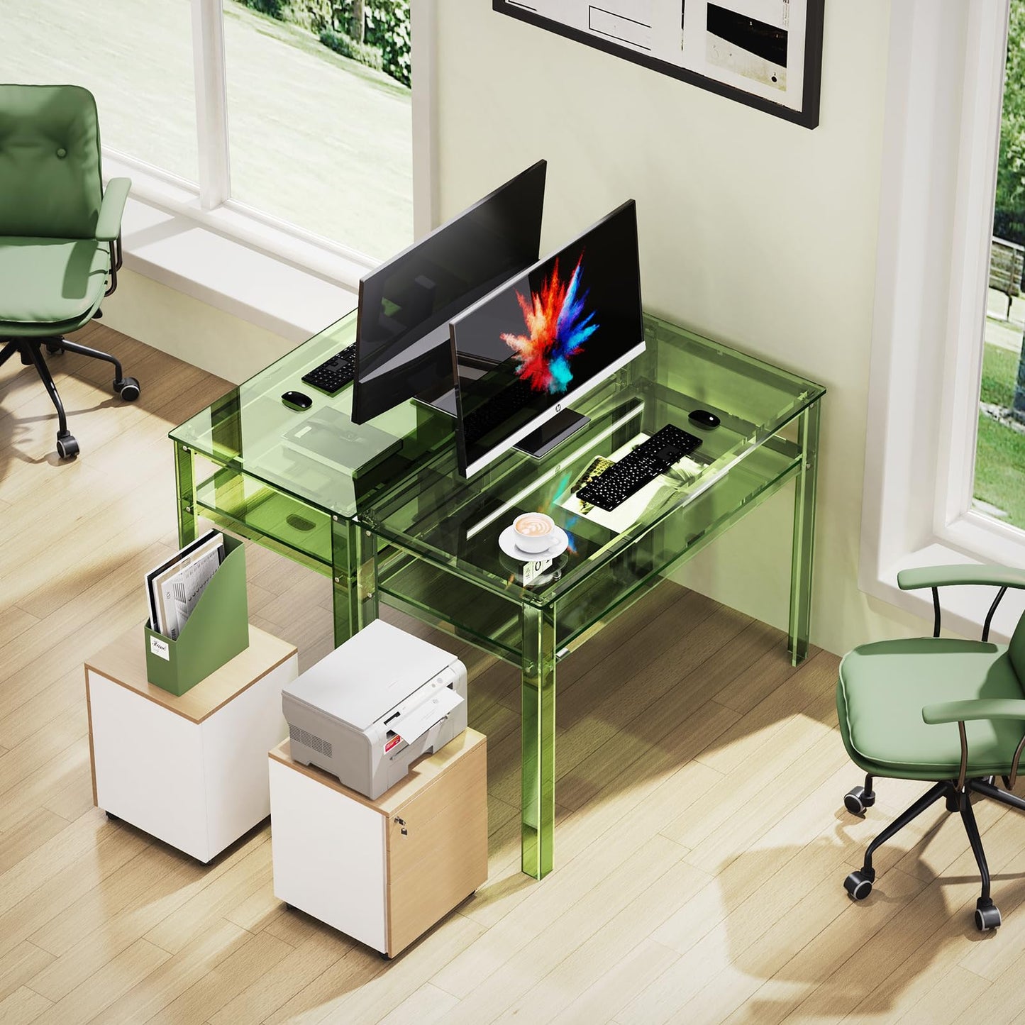 solaround Clear Acrylic Desk with Open Storage, Home Office Computer Writing Desk Office Study Table (Green, 39.4'' x 19.7'' x 29.5'')