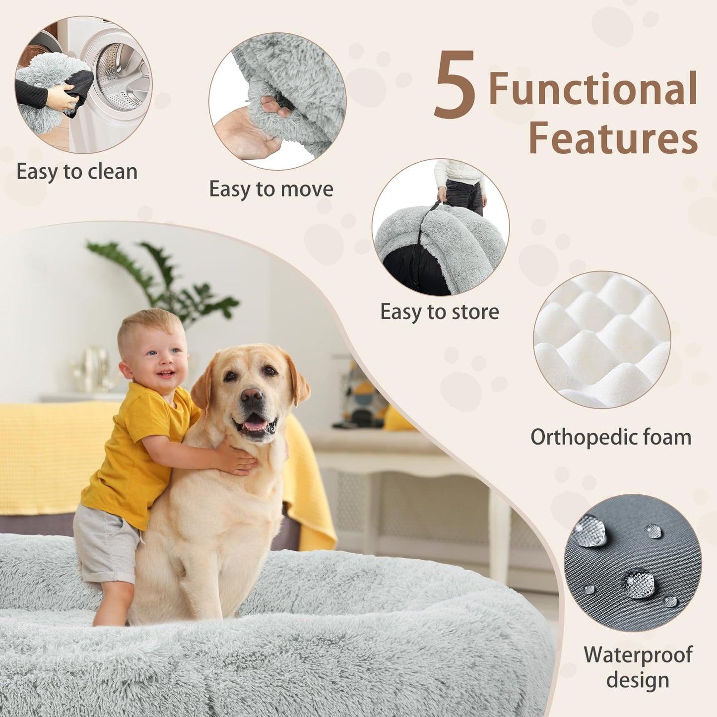 ROOMTEC Human Dog Bed, 71''x45''x12'' Size Fits Adult and Pet Washable Giant People Dog Bed 10 CM Thick Memory Foam Large Oversize Pet Bed with Plump Pillow, Blanket, Strap - Grey
