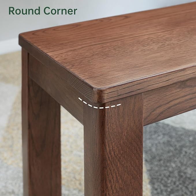 Vadisun 100% Solid Oak Wood Dining Bench, 47.3'' Entryway Bench Extra Chair Seat Long Ottoman with Squre End & Round Corner for Kitchen Living Room Bedroom, Walnut