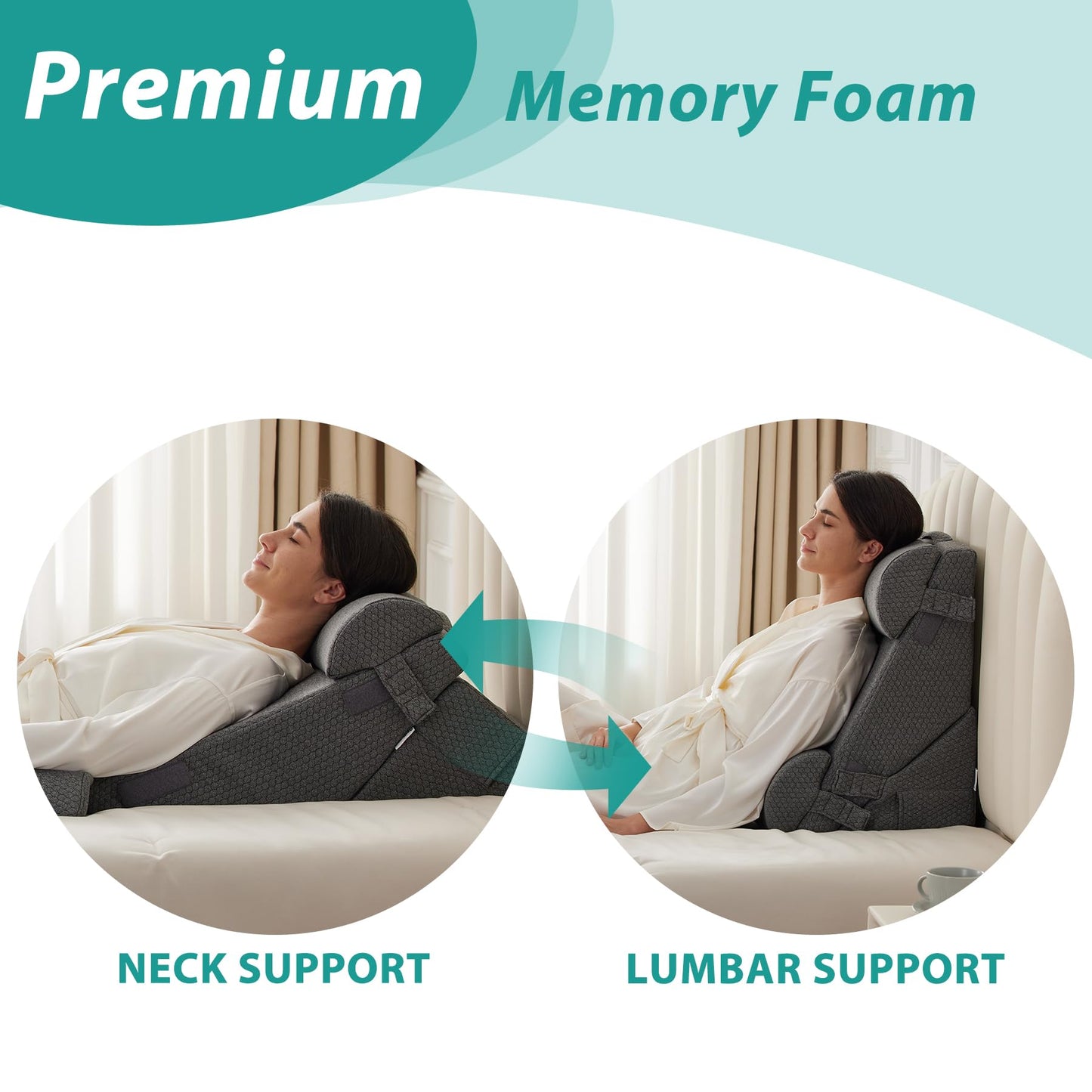 Bedluxe Adjustable 4pcs Bed Wedge Pillow Set, Memory Foam Wedge Pillow Post Surgery for Back, Neck, Leg Pain Relief, Pillow Wedge for Sleeping, Sitting up in Bed, Acid Reflux and GERD, Dark Grey