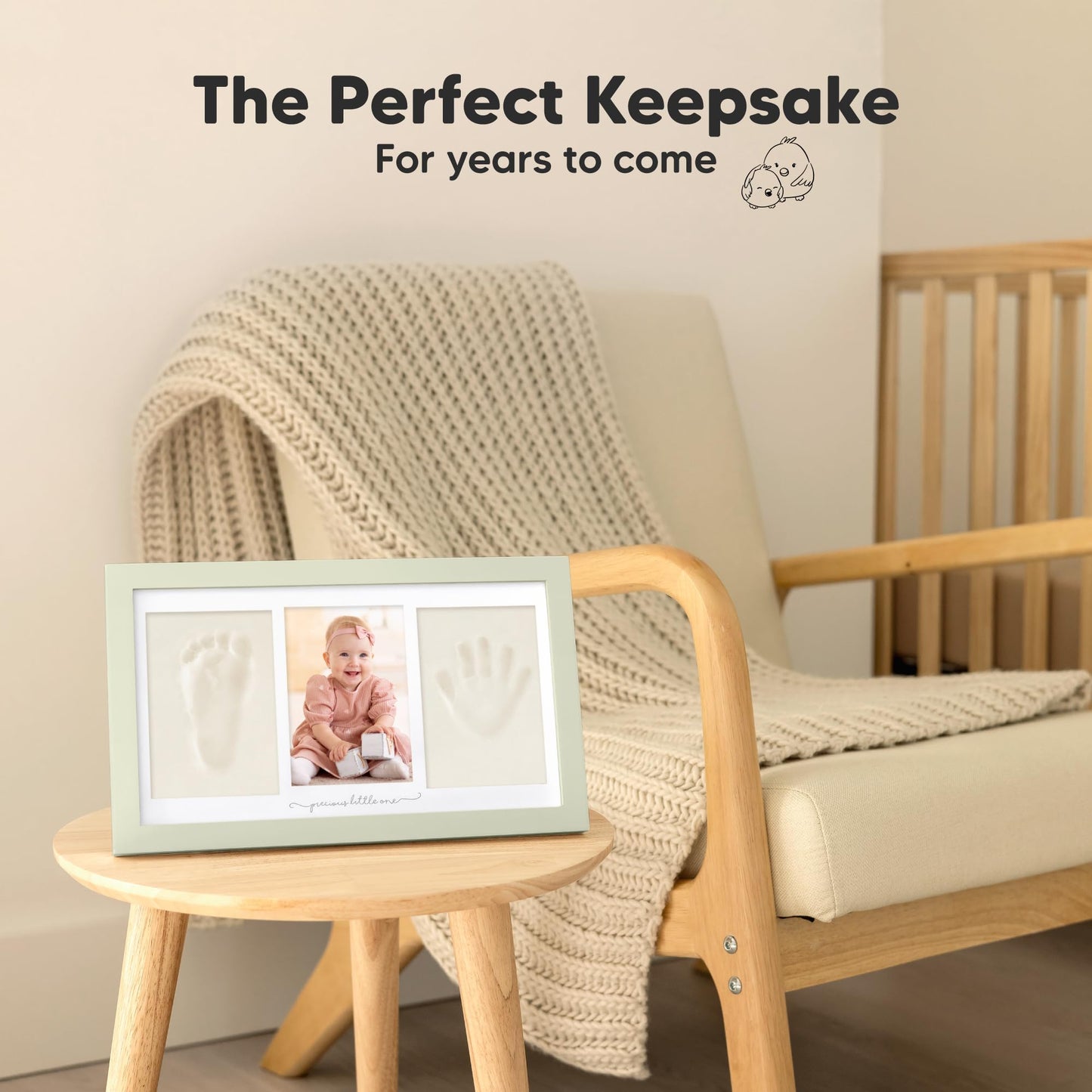 Baby Hand and Footprint Kit - Clay Handprint Keepsake Frame, Newborn Nursery Picture Frame, Personalized New Mom Gifts for Baby Shower & Registry (Sage)