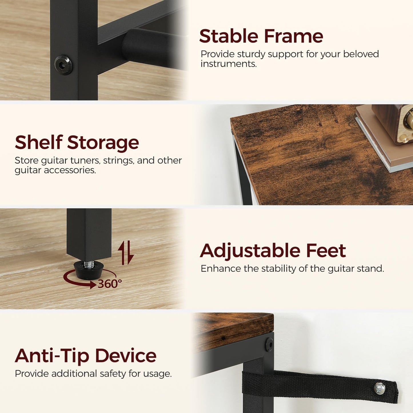 Mahancris Guitar Stand, Multi-Guitar Rack, For Acoustic, Electric Guitar, Bass, Ukulele, Banjo, For 6 - 7 Guitars, Guitar Amp St