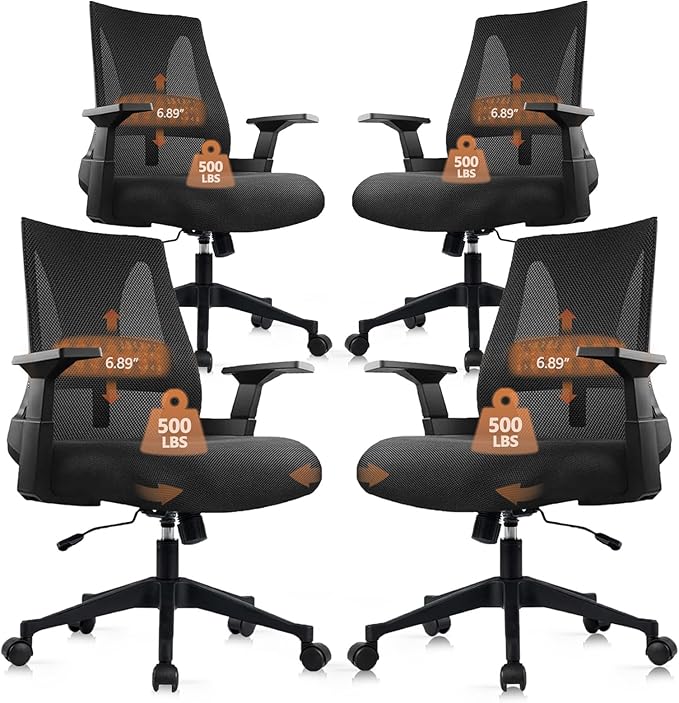 CLATINA 500lbs Big and Tall Office Chair Heavy Duty Mesh Ergonomic Computer Chairs with Adjustable Lumbar Support and Wide Comfy Seat for Home Office Conference Heavy People, Black(4 Pack)
