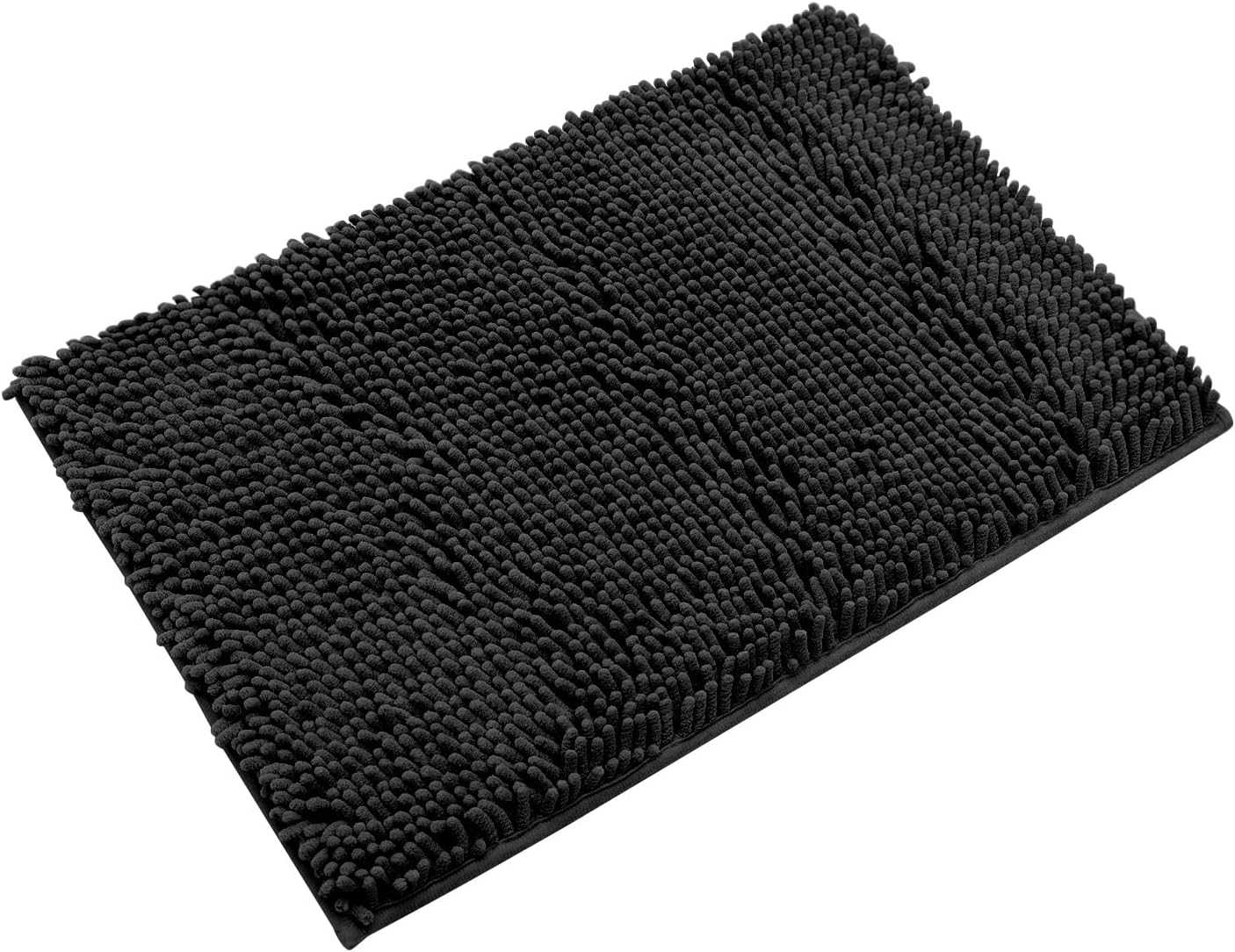 Non-Slip Bath Rug,Extra Soft Microfiber Bedroom Shag Carpet with Anti-Slip Backing,Water/Dust Absorbent Fast Dry Shower Mat,Sound Insulated Stairs Pad,Machine Washable (Black,12 x 24 Inches)