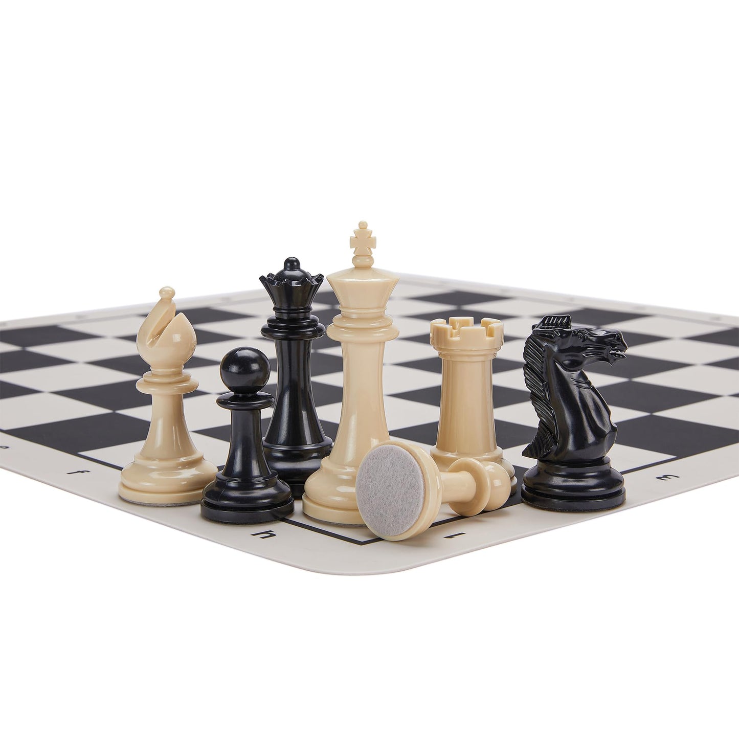 Conqueror Tournament Travel Chess Set 18''x18'' Foldable Silicone Chess Board / 3.5'' King Height Plastic Double Weighted Classic Staunton (Black and White Chessboard)