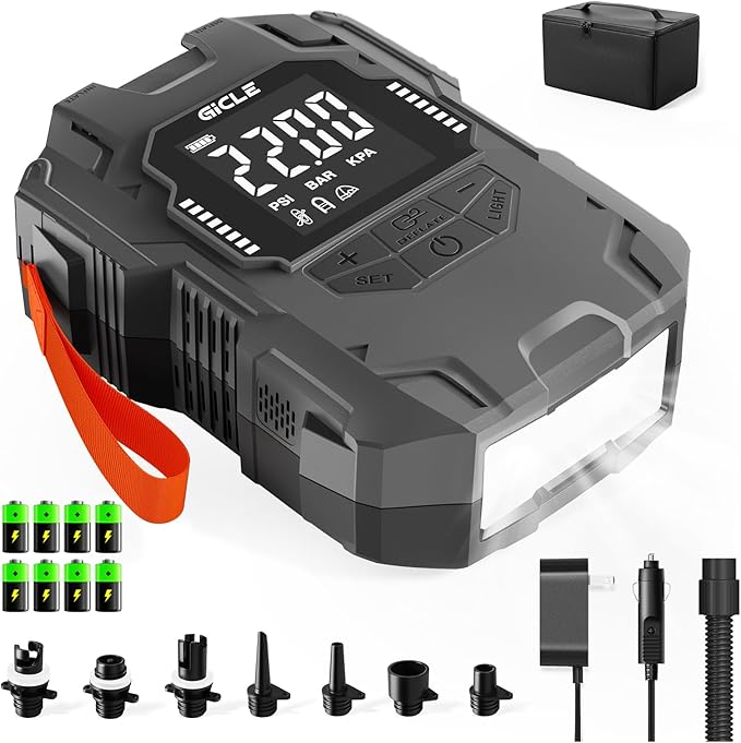 GICLE 22PSI Rechargeable Paddle Board Pump Electric Portable, 2000ma*8 Battery Powered SUP Pump for Inflatables Paddleboar...