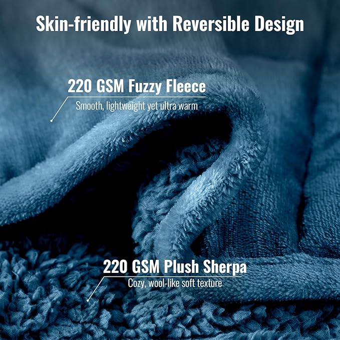 Uttermara Weighted Blankets for Adults Queen Size, 20lbs 60x80 inches Blanket with Soft Warm Plush Sherpa Fleece, Washable Thick Heavy Throw for Sleep, Anxiety and Calming, Slate Blue