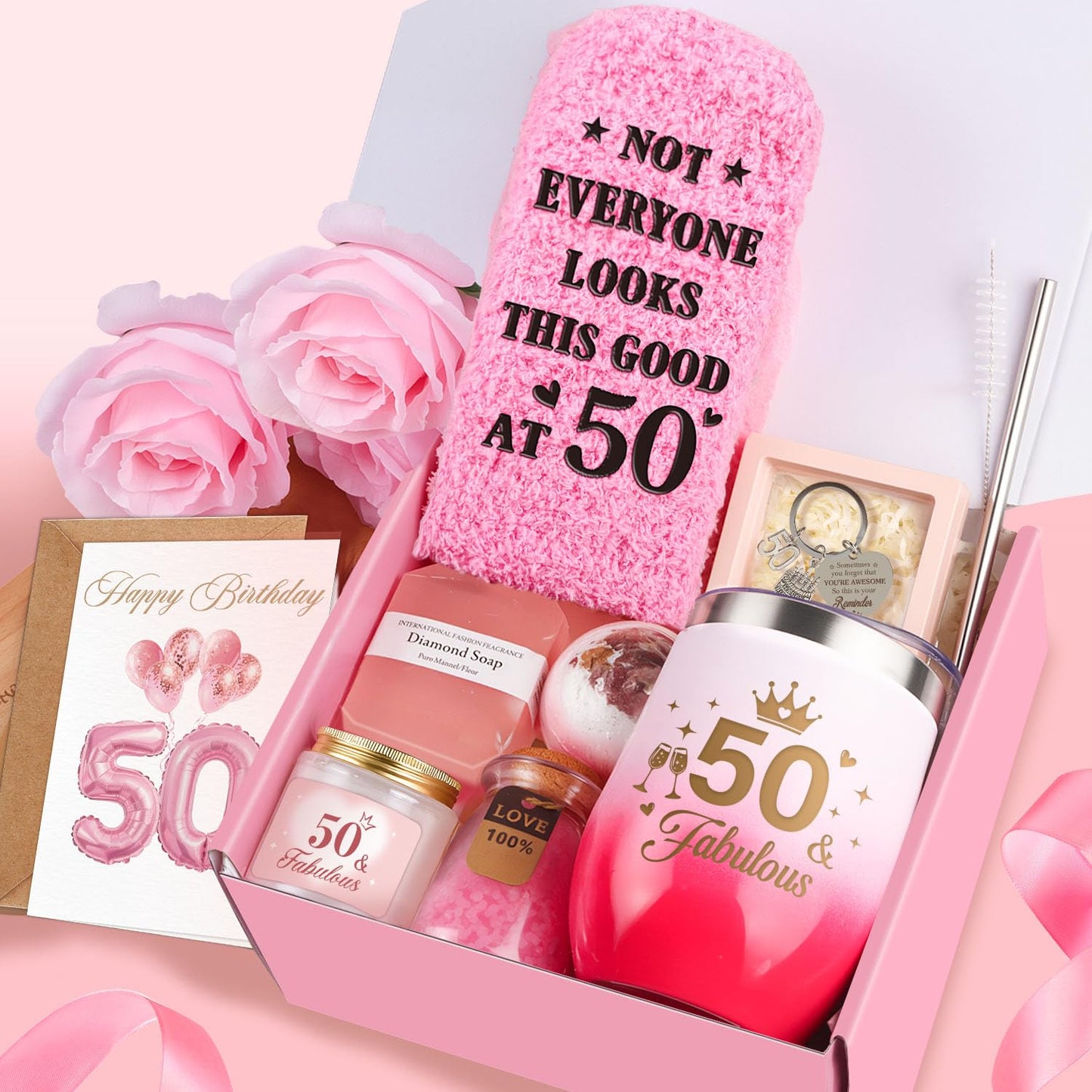 50th Birthday Gifts for Her, 50th Birthday Gifts for Women Self Care Relaxing Spa Basket Fabulous 50 Year Old Birthday Gift for Her 50 Year Old Gift Presents Ideas for Mom Wife Sister Friend Coworker