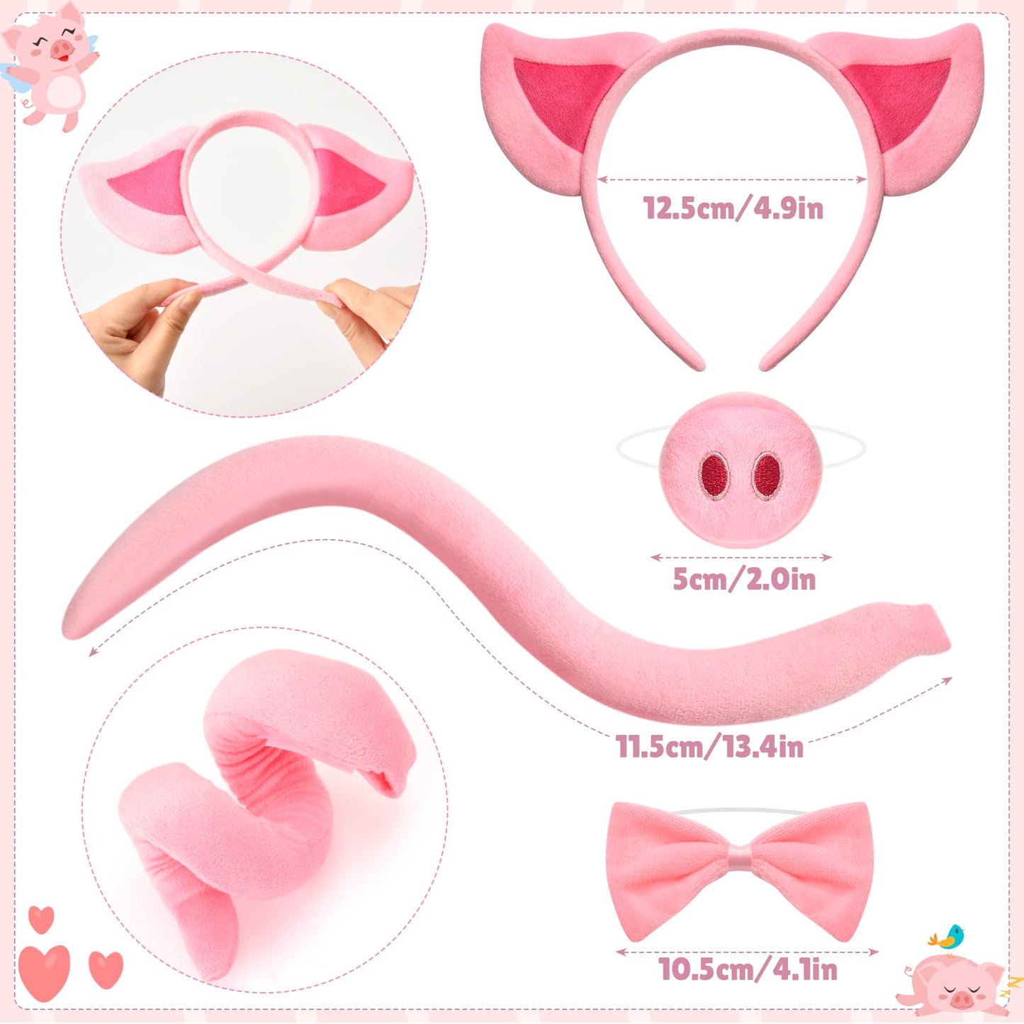 G.C Kids Light Up Pig Costume Girls Pig Ears Headband Nose Tail Bow Tie Tutu Skirt Accessories Animal Costumes Halloween Cosplay Birthday Gifts