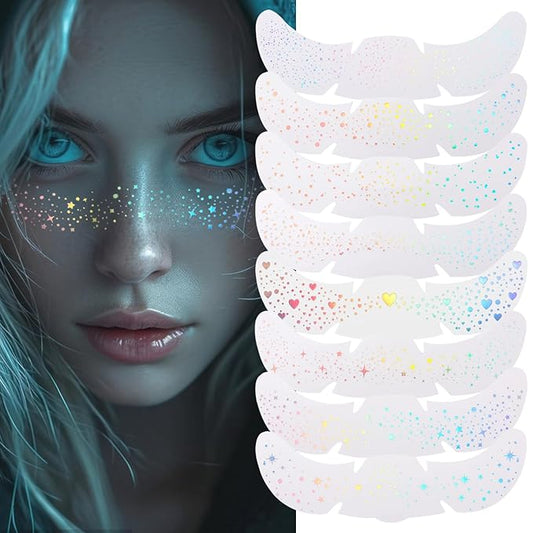8PCS Glitter Freckles, Glitter Freckles Face Tattoo, Sparkle Freckles for Women and Kids, Cute Star Waterproof Gold Tempor...