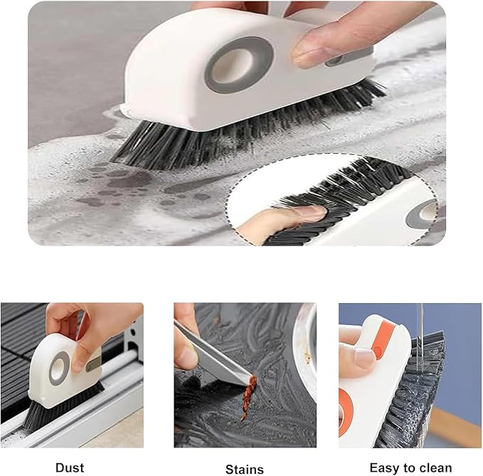 2 in 1 Groove Cleaning Brush Window Track Cleaning Tools, Multifunction Crevice Brush with Hard Bristle and Hidden Scraper, Kitchen Brush Window Track Cleaner for Sliding Door Track, Sill (2Pcs)
