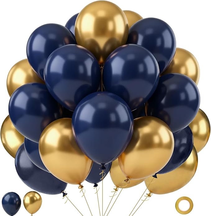 Navy Blue and Gold Balloons, 65pcs 12inch Blue and Gold balloons for Anniversary Wedding New Year Birthday Party Graduatio...