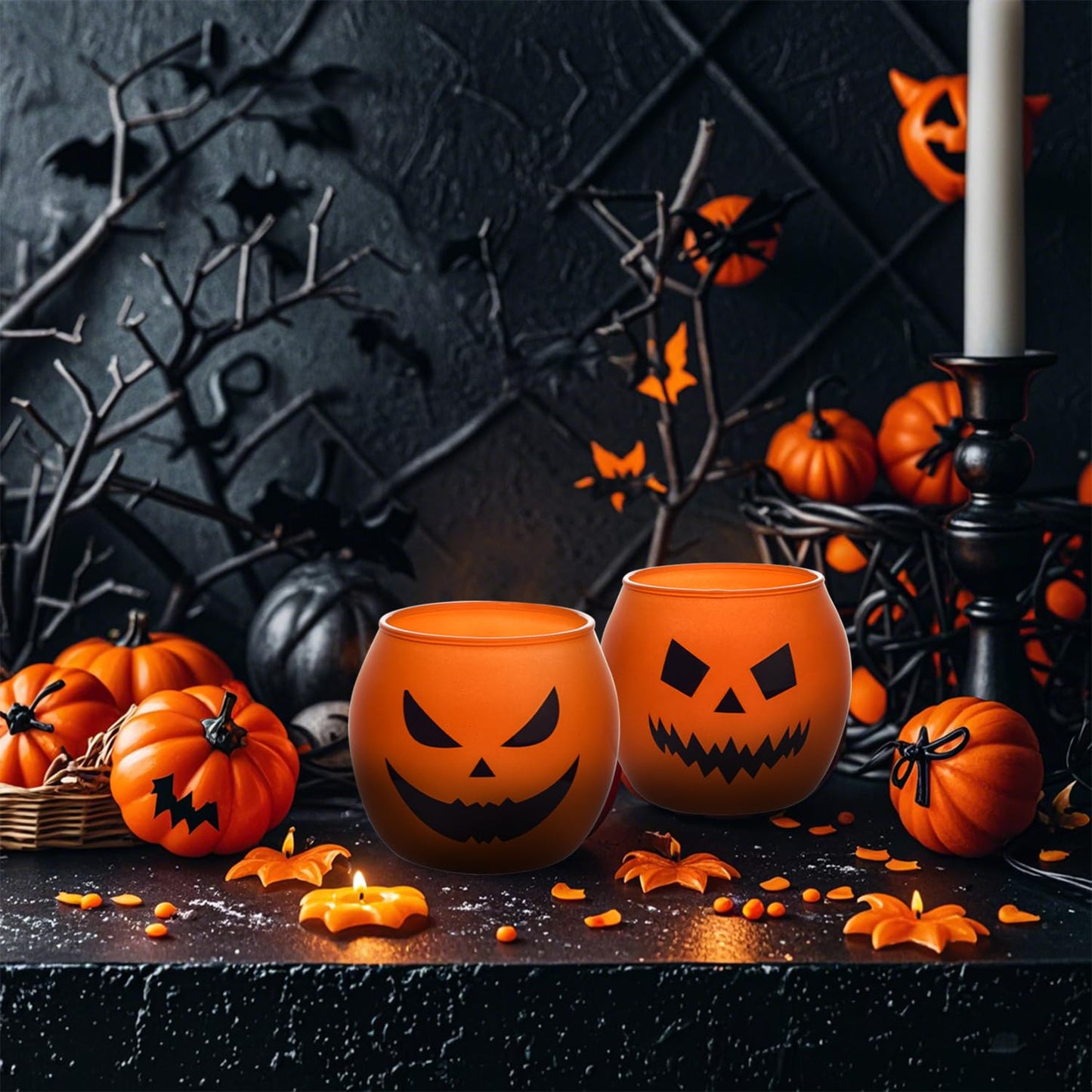 Galssmagic Halloween Table Decor Candle Holder Set of 6,Holloween Votive Candle Holders for Halloween Party Decorations Indoor Centerpieces