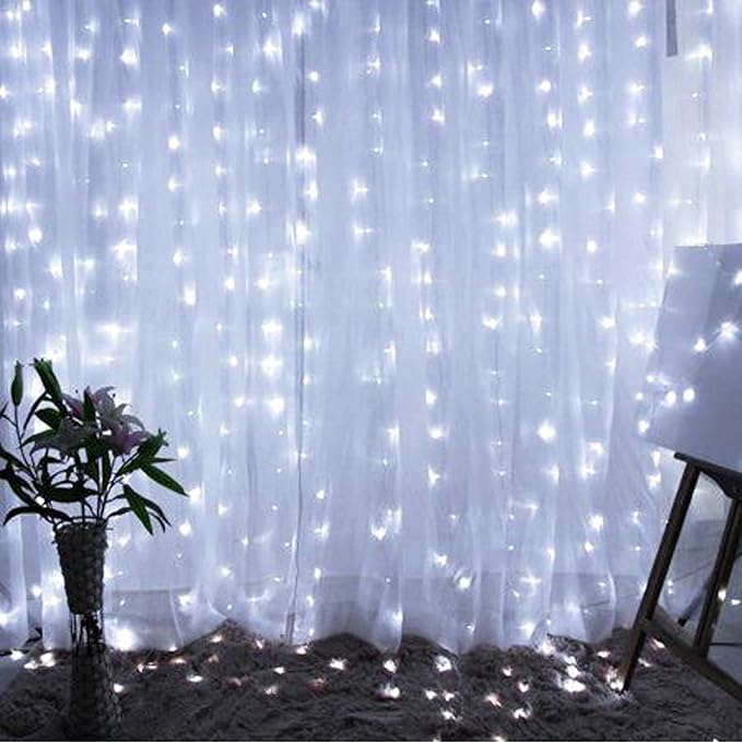 Dazzle Bright Curtain String Lights, 300 LED 9.8ft x 9.8ft 8 Lighting Modes Fairy Lights USB Powered, Waterproof Lights fo...