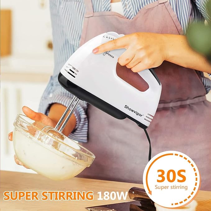 Electric Hand mixer - 7 Adjustable Speed 180W Handheld Mixer Electric Whisk with 5 Stainless Steel Accessories, Turbo Boost/Self-Control Speed + Eject Button Food Beater for Cakes Eggs