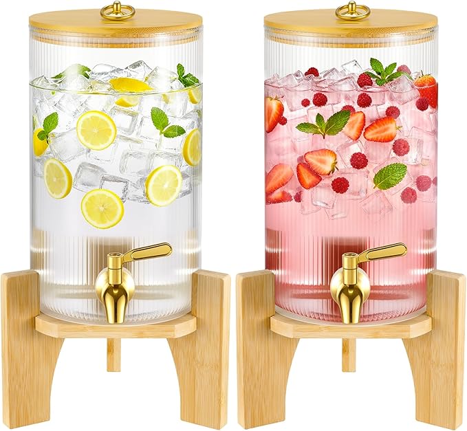NiHome 2-Pack 1.3 Gallon Drink Dispenser for Parties, 4.9 L Glass Iced Beverage Dispenser, Large Glass Party Drink Dispens...