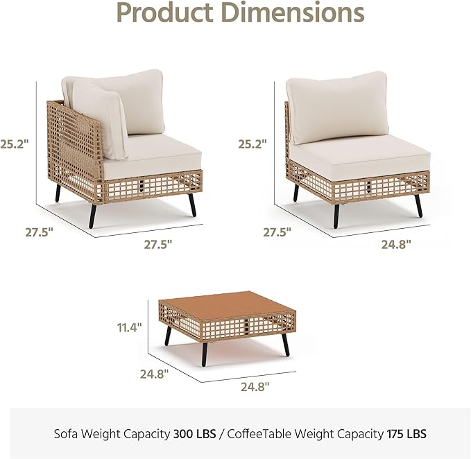 LAUSAINT HOME 7 Pieces Outdoor Sectional Sofa Set, All-Weather PE Wicker Rattan Patio Conversation Set with Thick Cushions & Coffee Table, Patio Furniture Set for Garden, Backyard, Porch (Beige)