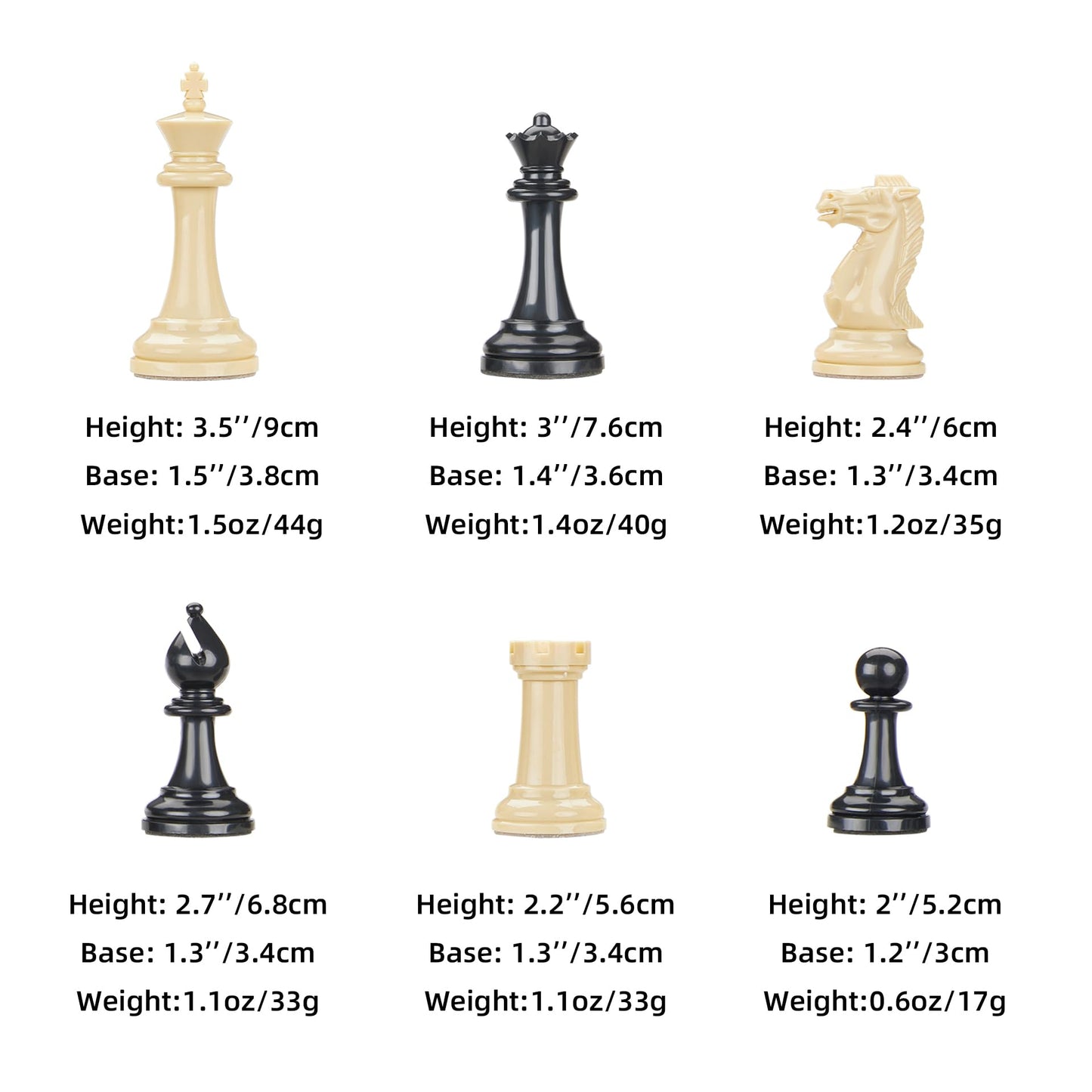 Conqueror Tournament Travel Chess Set 18''x18'' Foldable Silicone Chess Board / 3.5'' King Height Plastic Double Weighted Classic Staunton (Black and White Chessboard)