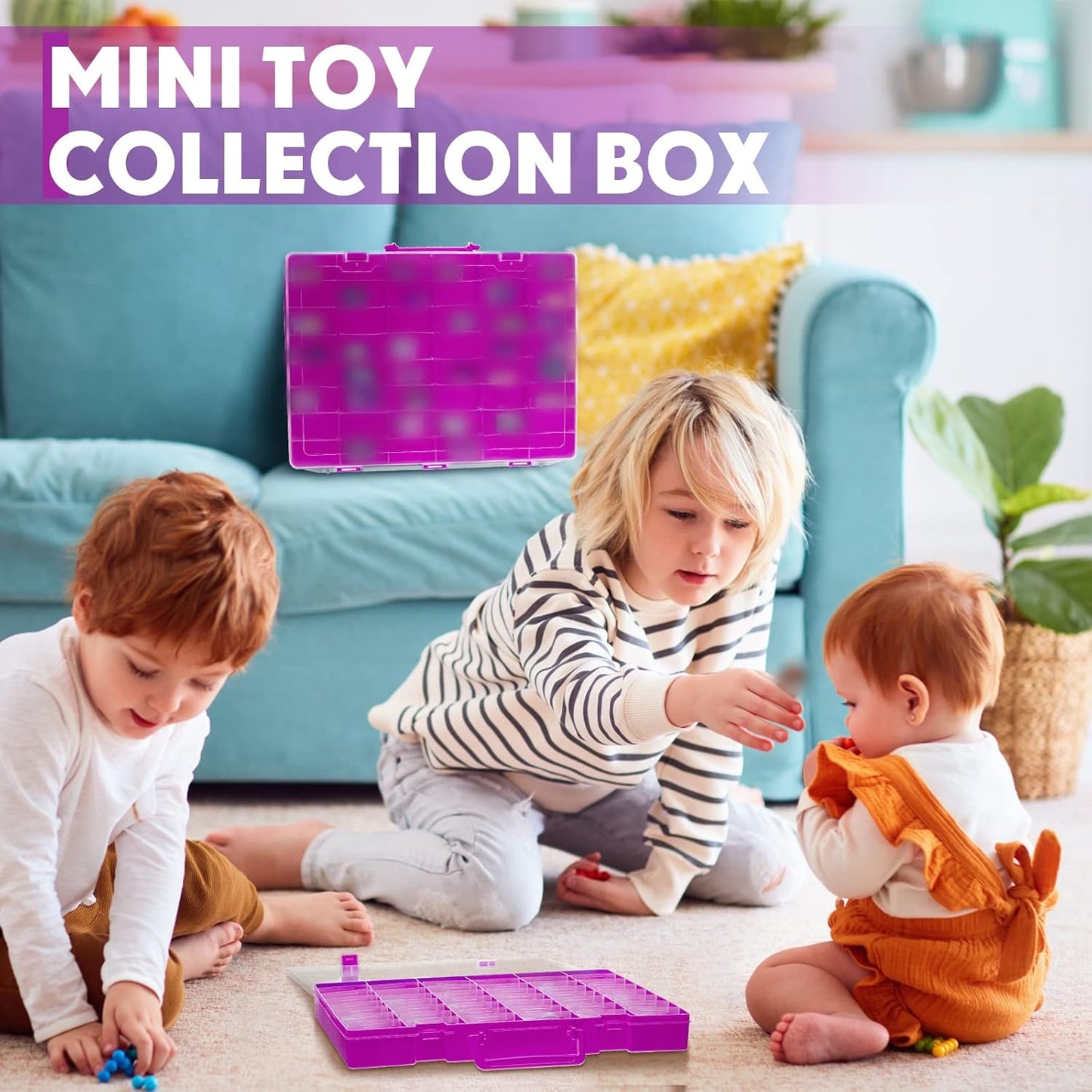 Juexica 2 Pcs Large 48 Grids Plastic Storage Bead Organizer Box, Tackle Box, Compartment Organizer Container with Adjustable Dividers for Jewelry Art Crafts Toys Screw Small Parts(Purple)