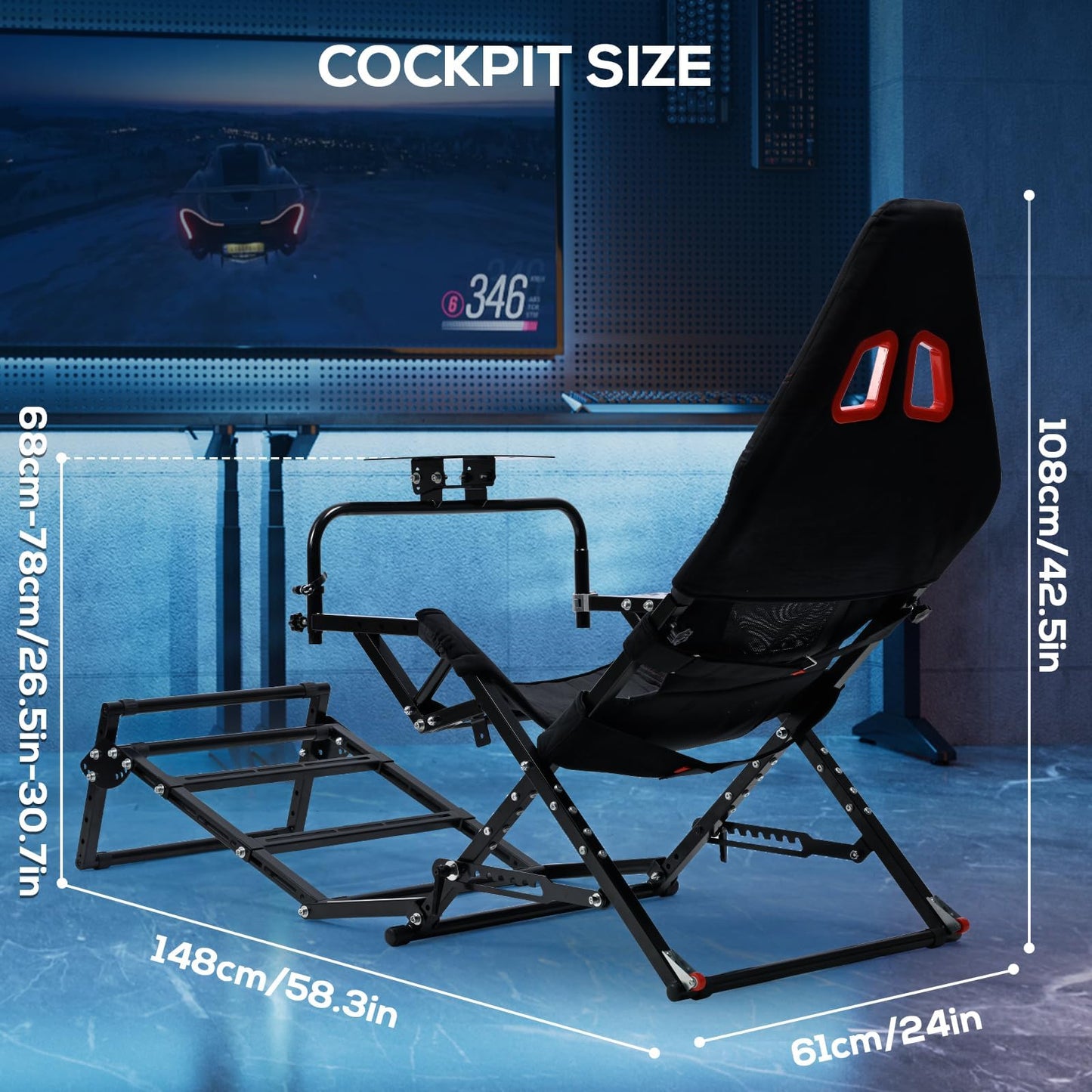 Gazzyt Foldable Racing Simulator Cockpit Fit for Logitech G29 G920 G923, for Thrustmaster T248 T300, for Fanatec Direct Drive Wheels (≤10Nm),Wheel and Pedals Not Included