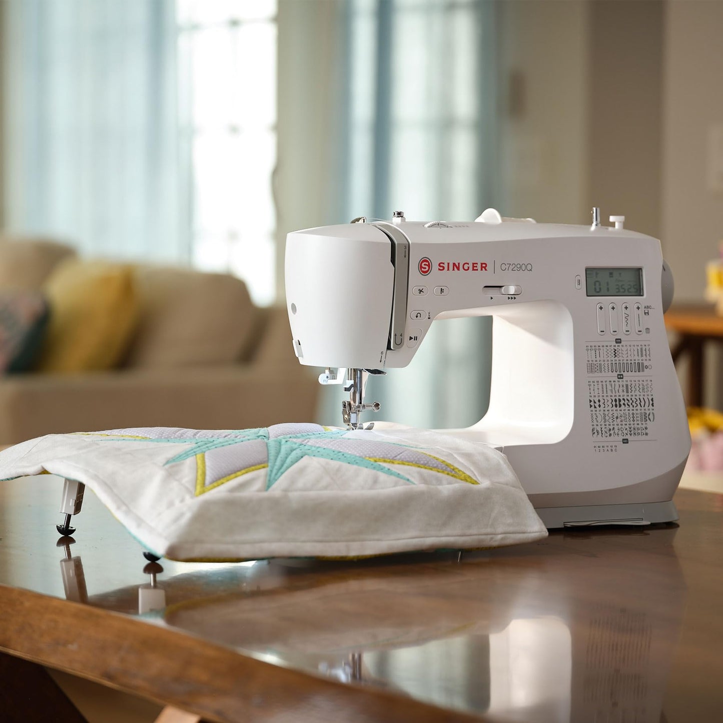 SINGER C7290Q Computerized Sewing & Quilting Machine with Extension Table, 12 Presser Feet & Accessories|417 Stitch Applications, 1-step Buttonhole Styles, Alphabet, LCD & Built-in Needle Threader