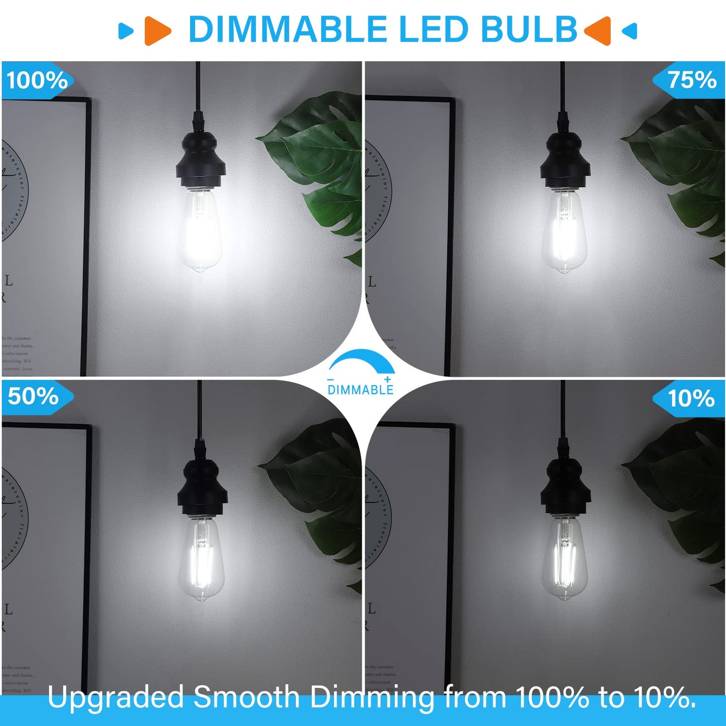 MAXvolador 4 Pack Vintage LED Edison Bulbs 60W Equivalent, Dimmable Led Light Bulbs 850LM High Brightness, 5000K Daylight White, E26 Base ST58 LED Filament Bulbs, Clear Glass