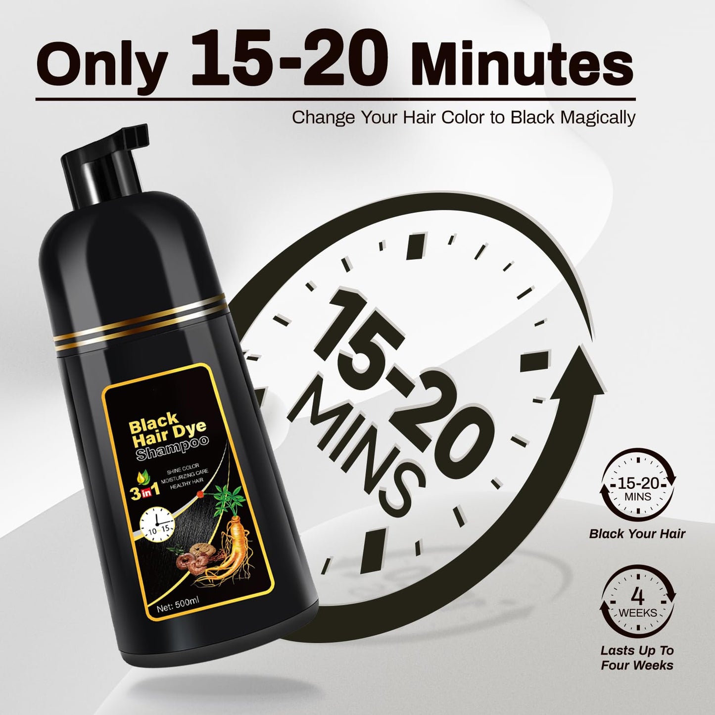 Black Hair Dye Shampoo 3 in 1 Champu Para Canas for Gray Hair Coverage, Natural Herbal Black Hair Color Shampoo for Women, shamp