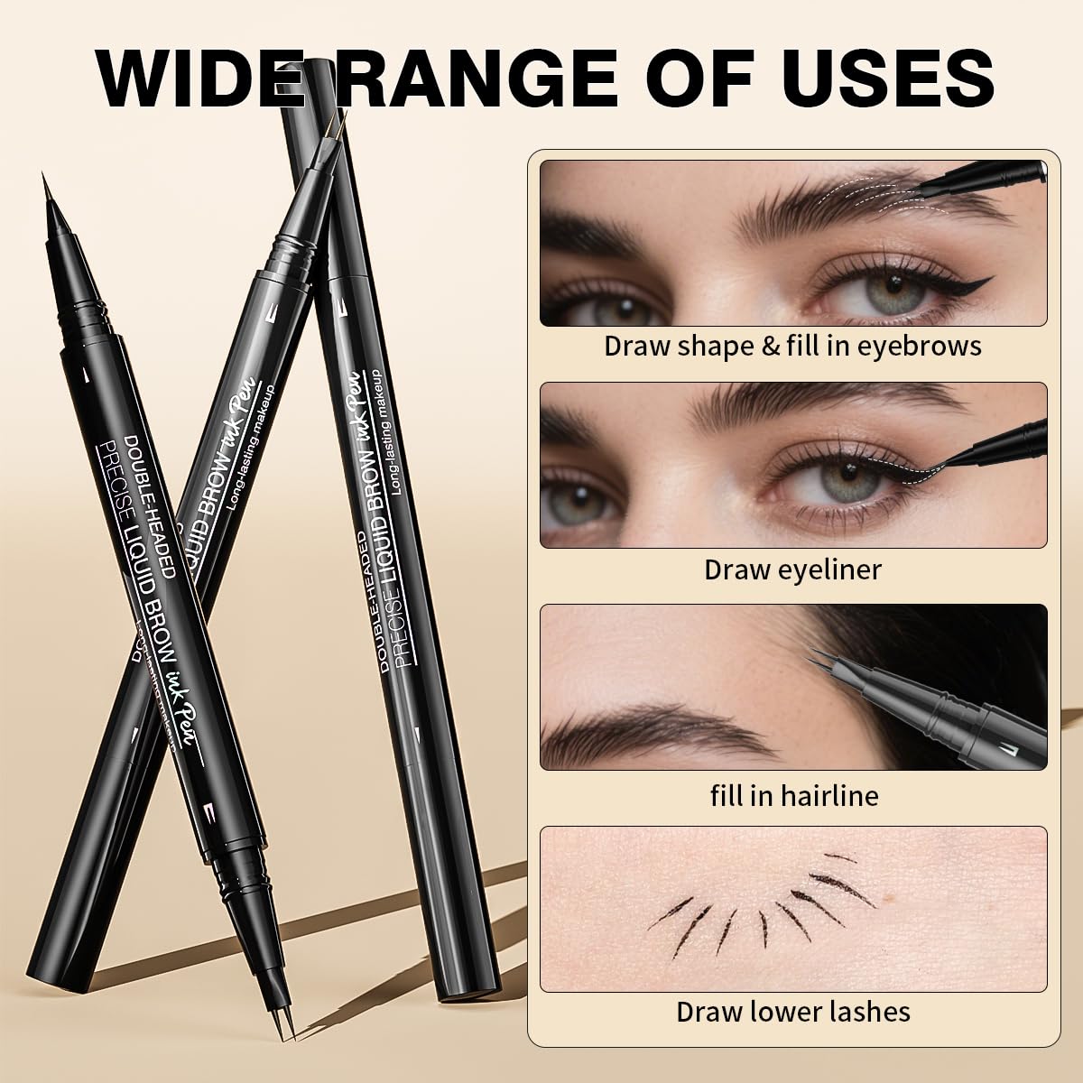 Microblading Eyebrow Pencil,2-in-1 Dual-Ended Eyebrow Pen with 2 Tip brow pen and Precise Brush-Tip,Brow Pen for Natural Women Waterproof and Long-Lasting Brows (Black)