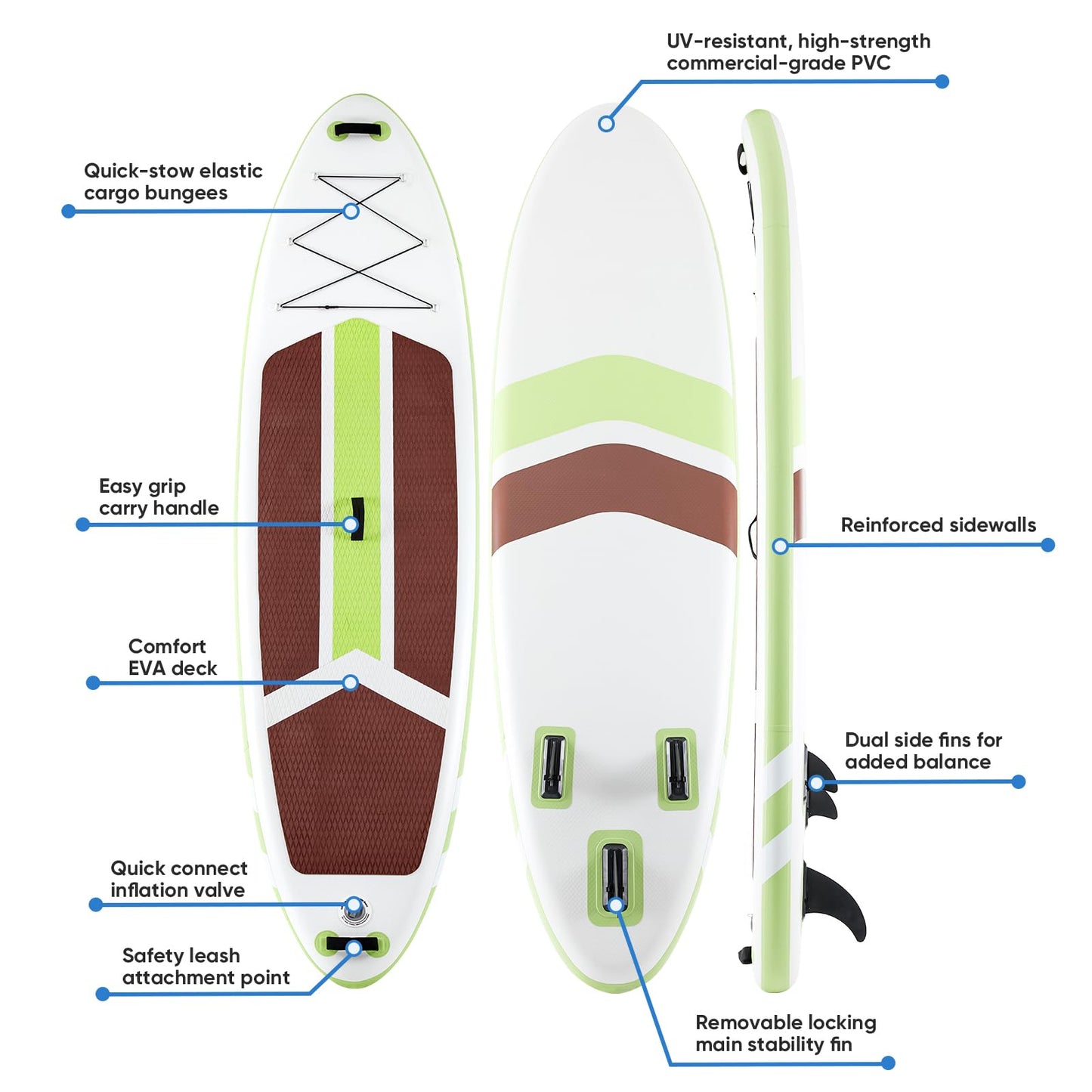 Sweetcrispy Inflatable Stand Up Paddle Board with Premium SUP Paddleboard Accessories,2-in-1 Paddle,Wide Stable Design,Non-Slip Comfort Deck for Adults & Youth of All Skill Levels,Light Green