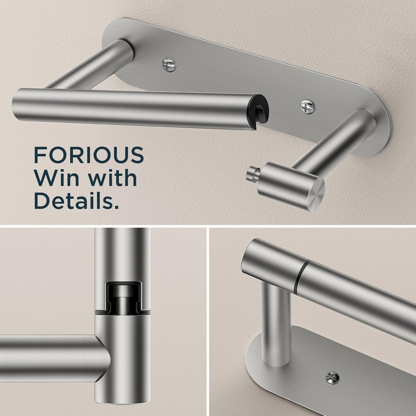 FORIOUS Toilet Paper Holder, Adhesive or Screw Wall Mount Pivoting Tissue Roll Holder for Bathroom, Stainless Steel Rustproof Self Adhesive Toilet Paper Roll Holder no Drilling, 2 Pack Brushed Nickel