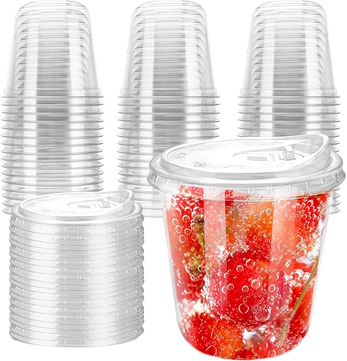 12oz Disposable Stemless Glasses With Strawless Sip Lids,PET Disposable Drinking Cups,Clear Plastic Wine Glasses for Parti...